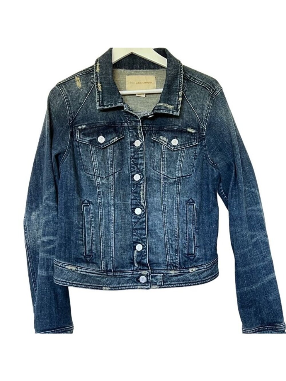 Pilcro and the Letterpress Distressed Denim Jacket Anthropologie Women’s Large - Picture 2 of 13